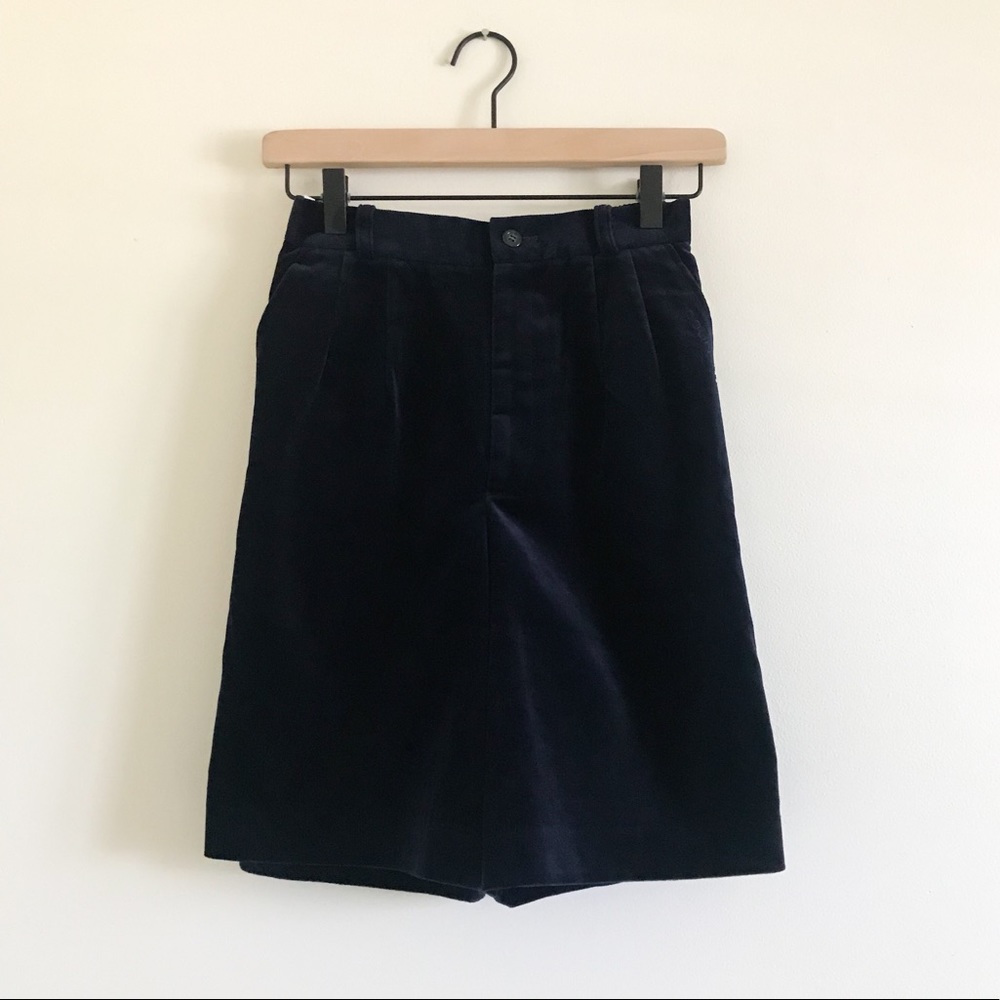 Courregés Vintage Paris Sport Velvet High Waist Wide Leg Bermuda Style Shorts